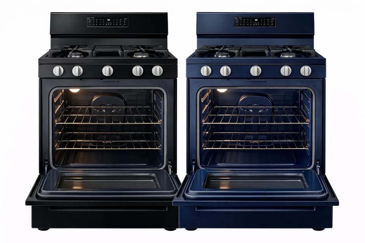 Cocinas con cavidad de horno esmaltada en negro y en azul