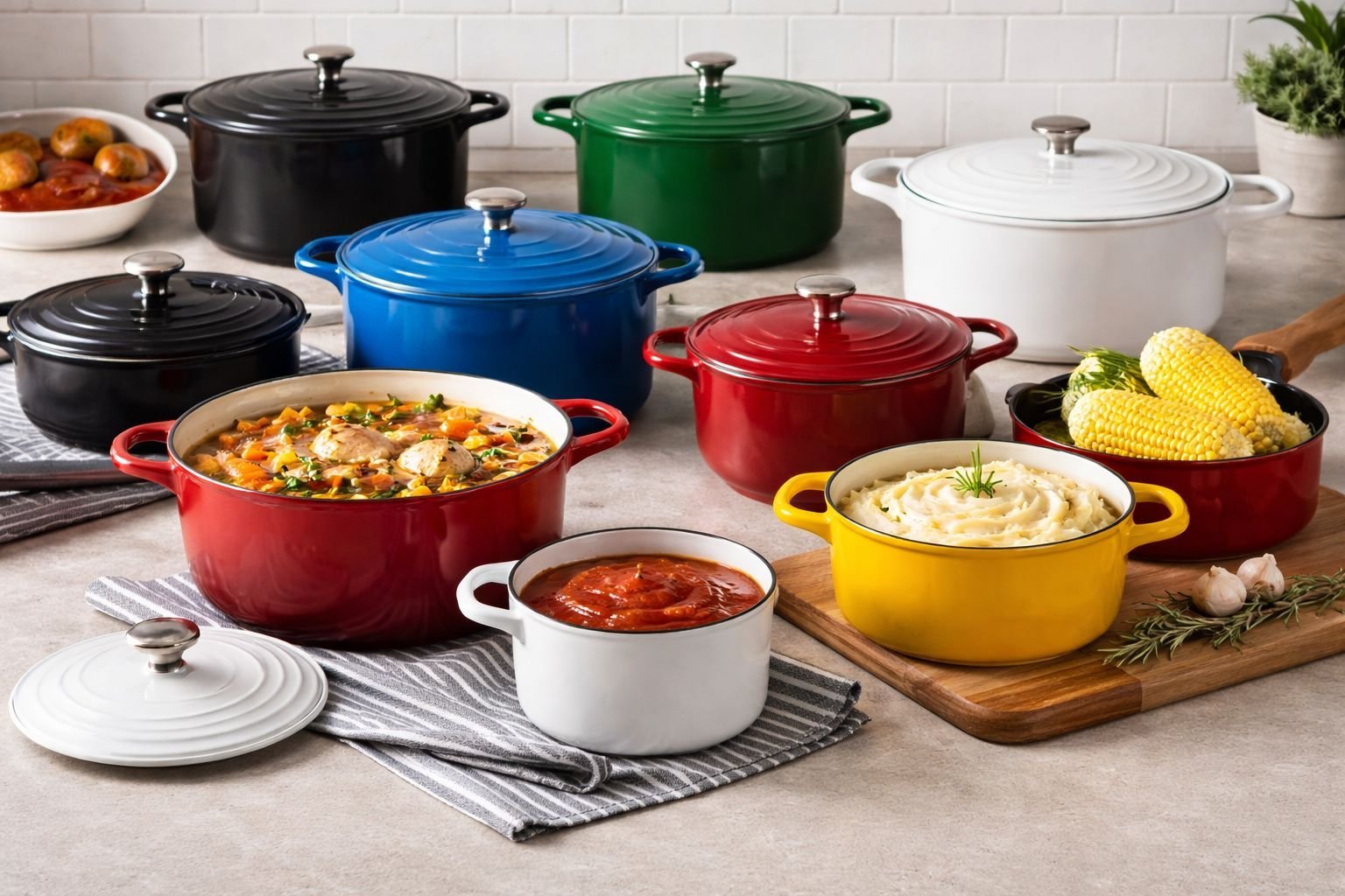 Colorful enameled cookware