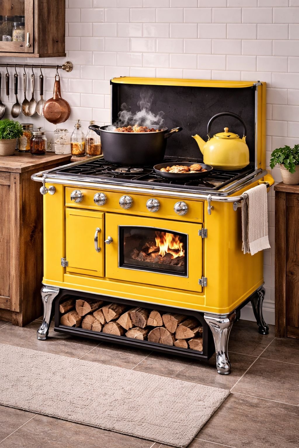 Enameled wood-burning stove